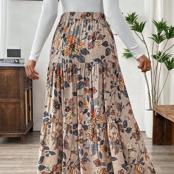 Boho Multicolor Women's Floral Print A-Line Skirt - Picture 3 of 6
